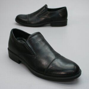 ecco 42 Men's (8-8.5) Cap-toe Black Leather Slip-on Comfort Dress Shoes Loafers